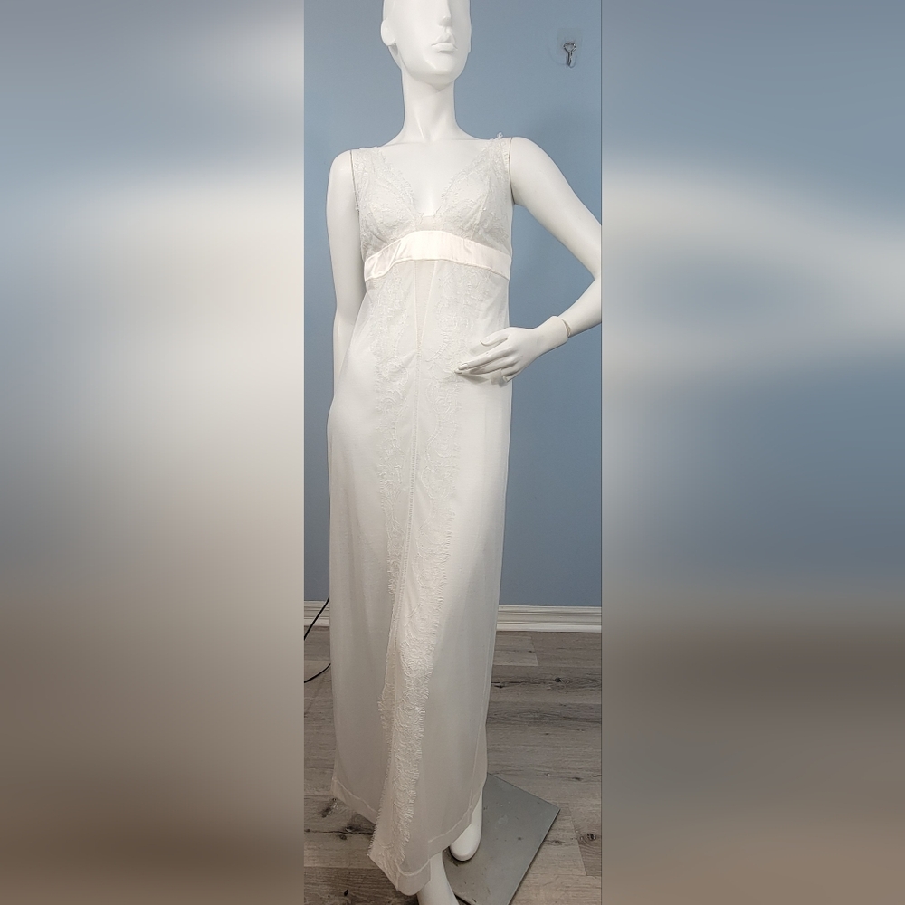NWT La Perla Bridal Sheer Mesh Lace Slip Dress with Silk Detail white Sz Small